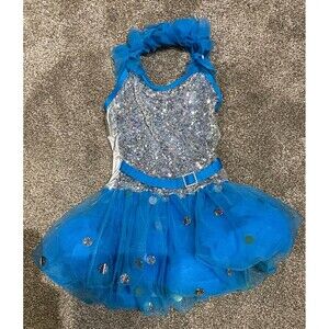 Girls Dance Costume - Silver Sequin Top and Blue Tu Tu Bottom
